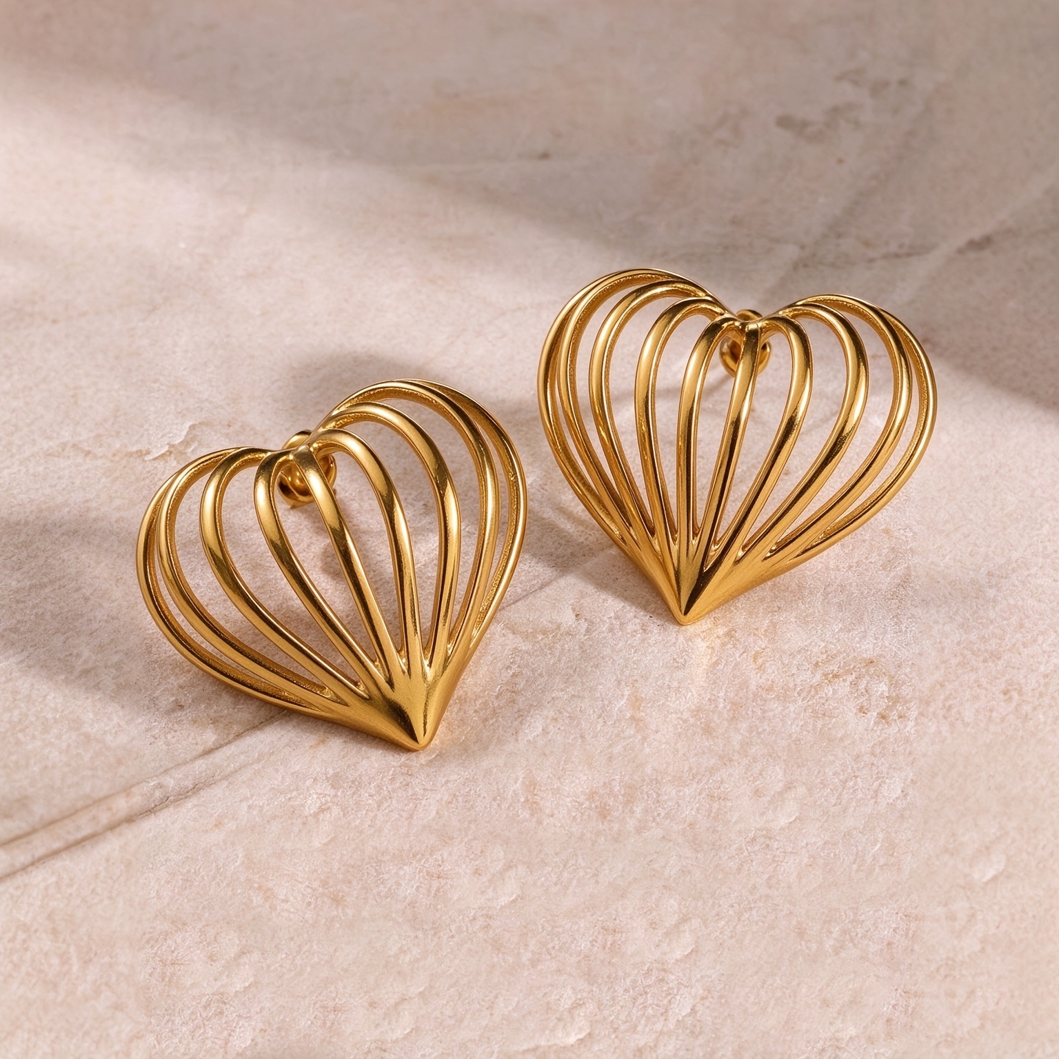 Women's Hollow Heart Stud Earrings, 3D Multi-Layer Design